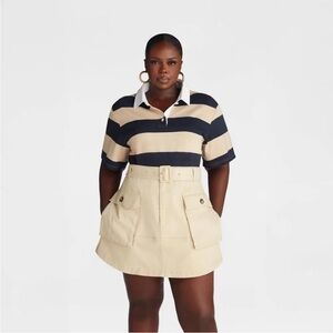 KBB by KAHLANA Women's Short Sleeve 'The Fitted Rugby Shirt' - Navy/Tan